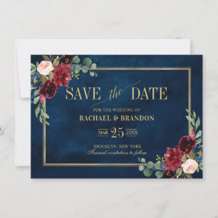 Burgundy Floral Marinho Azul Quadro Dourado Salvar