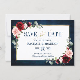 Burgundy Floral Marinho Azul Quadro Dourado Salvar