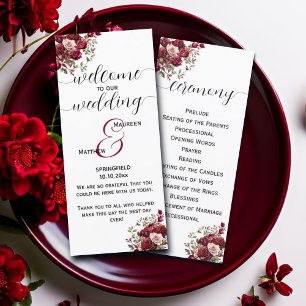 Burgundy Floral Modern Wedeceremony Program