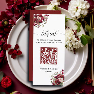 Burgundy Floral Moderno Código QR 4x9'' Menu Casam