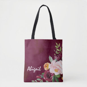 Burgundy Floral Peonies Personalizados Tote Bag