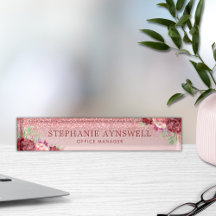 Burgundy Floral Rosa Dourado Glitter Personalizado