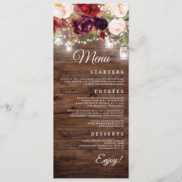 Burgundy Floral String Lights Menu Janto Casamento