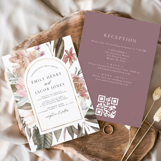 Burgundy Floral Tudo em Um Casamento de Código QR (Criador carregado)