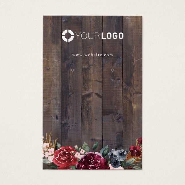 Burgundy floral wood custom logo earring display (Frente)