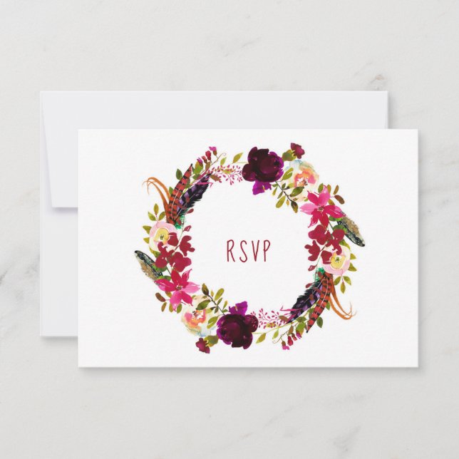 Burgundy Floral Wreath RSVP escolha de entrada (Frente)