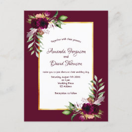 Burgundy florals gold boho convite para o casament