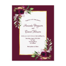 Burgundy florals gold boho convite para o casament