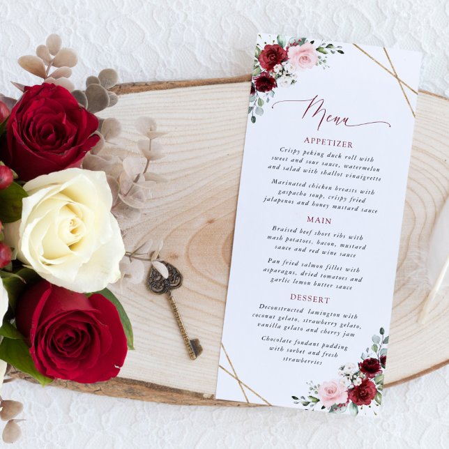 Burgundy Flowers, Pink Flowers, Boho, Wedding Menu (Criador carregado)