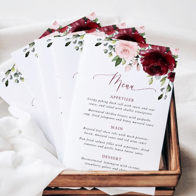 Burgundy Flowers, Pink Flowers, Boho, Wedding Menu (Criador carregado)