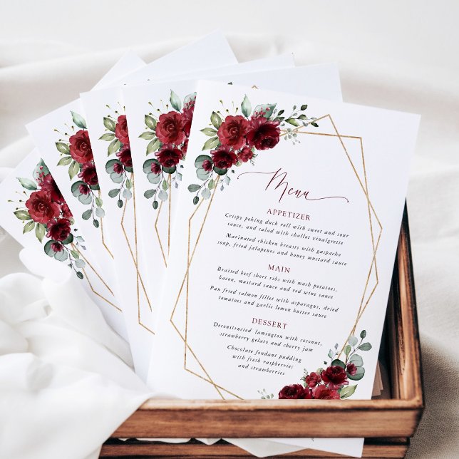 Burgundy Flowers, Red Flowers, Floral Wedding Menu (Criador carregado)