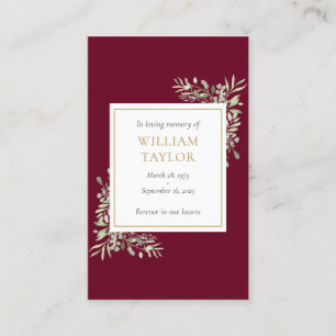 Burgundy Funeral Memorial Greenery Cartões de Oraç