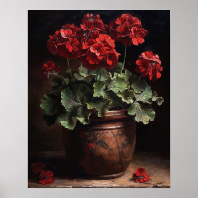 Burgundy Geranium Flowers Art Poster Impressão (Frente)
