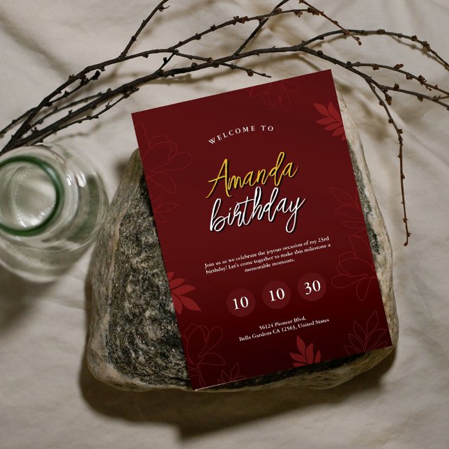 Burgundy Glam Floral 23º Convite de Aniversário (Criador carregado)