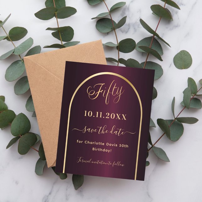 Burgundy Gold 50º aniversário salve o cartão de da (Criador carregado)
