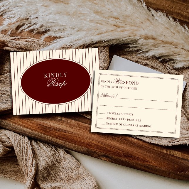Burgundy Ivory Stripes Oval Old Money Mail In RSVP (Criador carregado)