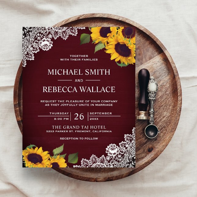 Burgundy Lace Sunflower Budget Invitation (Criador carregado)