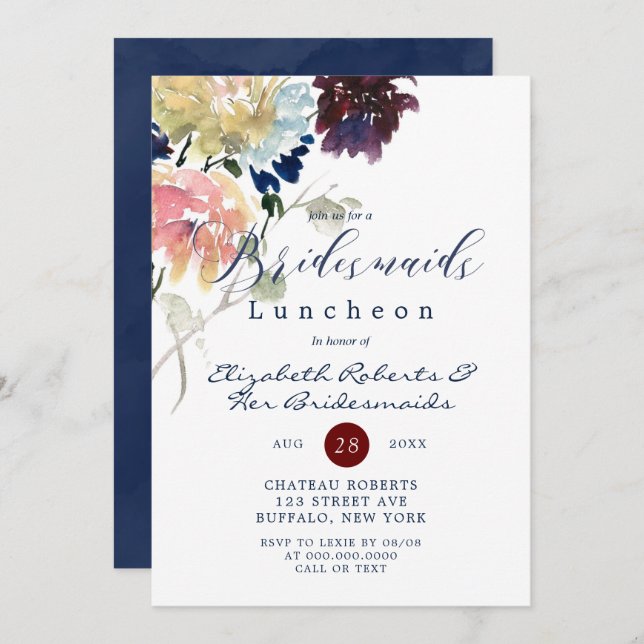 Burgundy Marinho Blush Peony Bridesmaids Luncheids (Frente/Verso)