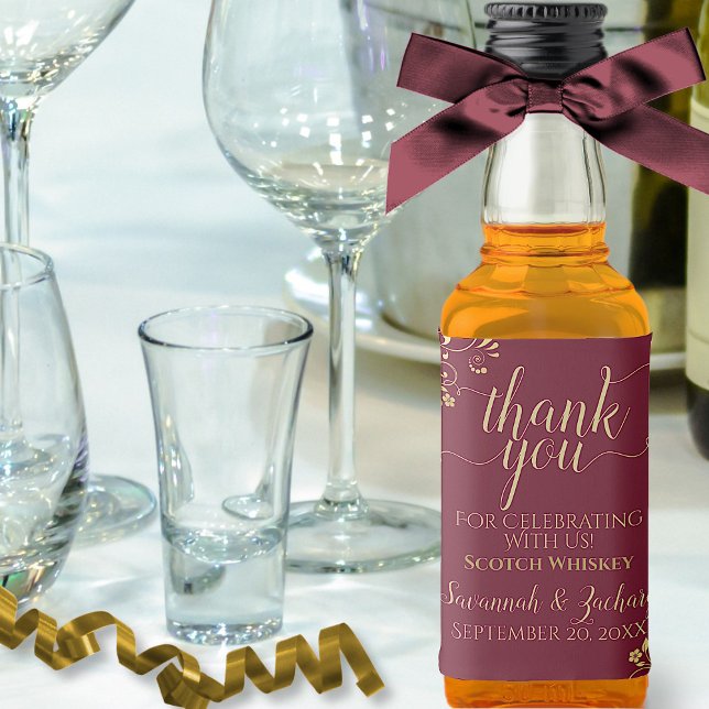 Burgundy Maroon e Dourado Casamento Obrigado Mini (In Situ with Bow)