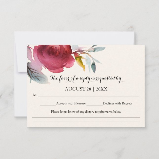 Burgundy Marsala Boho Casamento Floral RSVP (Frente)