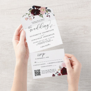 Burgundy Marsala Detalhes do Casamento Floral QR R