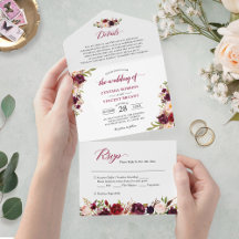 Burgundy Marsala Detalhes do Casamento Floral RSVP