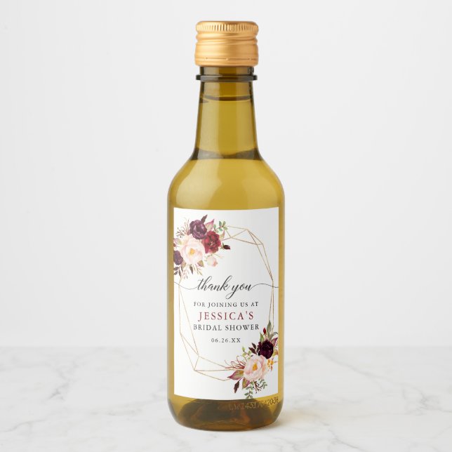 Burgundy Marsala Mini Rótulos De Garrafas De Vinho (Frente)