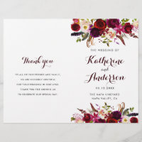 Burgundy Marsala, Programa de Casamento Floral