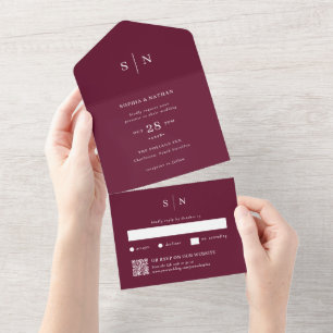 Burgundy Minimalista e Chic Casamento Código QR
