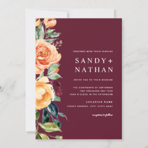 Burgundy Modern Floral Blossomo Convite Para Casam