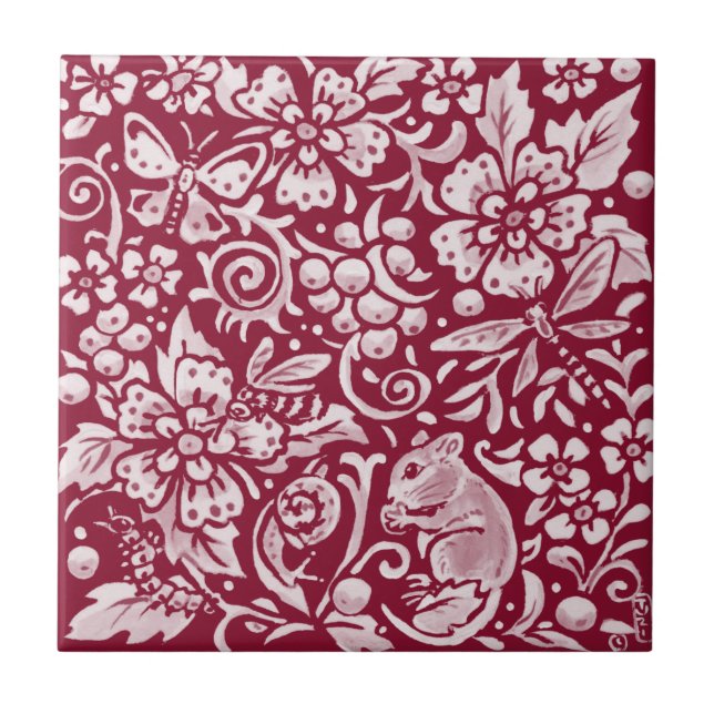Burgundy Mouse Maroon Woodland Ornamentado (Frente)