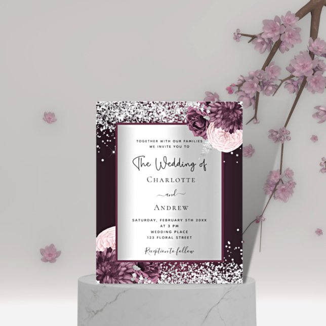 Burgundy prata floral convite para casamento (Criador carregado)