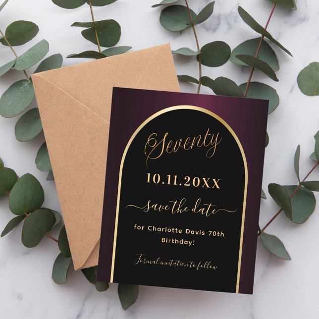 Burgundy preto de 70 de aniversário salve o cartão (Criador carregado)