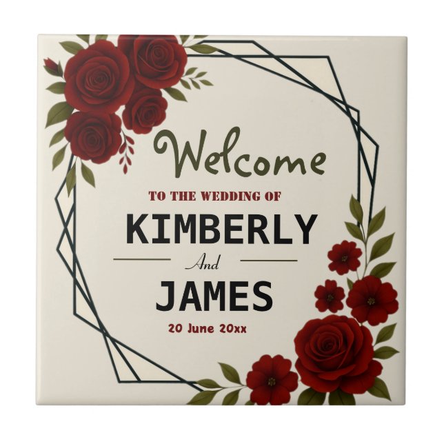 Burgundy Red & Black Geometric Wedding Modern  (Frente)