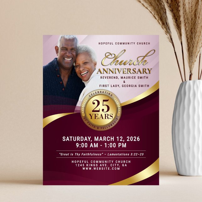 Burgundy Red & Gold Church Anniversary Flyer (Criador carregado)
