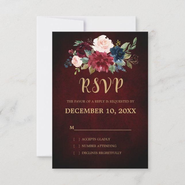 Burgundy Red Marinho Floral Russo Boho RSVP (Frente)