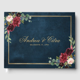 Burgundy Red Marinho Floral Rustic Livro de convid