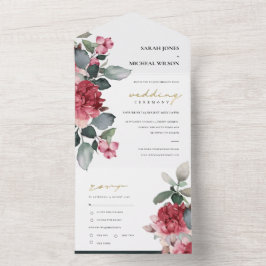 BURGUNDY RED MARSALA GREEN WATERCOLOR FLORAL PEONA