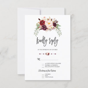 Burgundy Red Marsala - Letra de Mão Floral RSVP