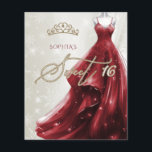 Burgundy Red Vress Flocos de neve Doce 16 Convite<br><div class="desc">Dourado orçamento Borgonha Vermelha Flocos de neve Flocos de neve Winter Sweet 16 Convite</div>