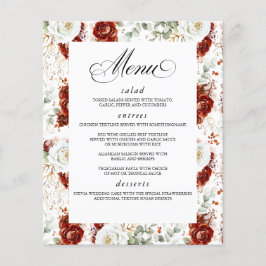 Burgundy Red White Floral Elegant Wedding Menu