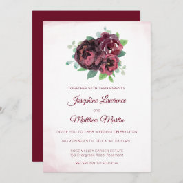 Burgundy Rose Bouquet Monogramas Convites de Casam