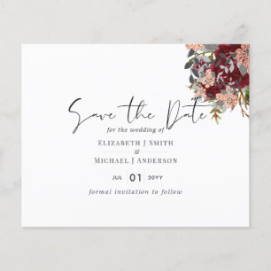 Burgundy Rosegold Floral Casamento Salve Data Orç