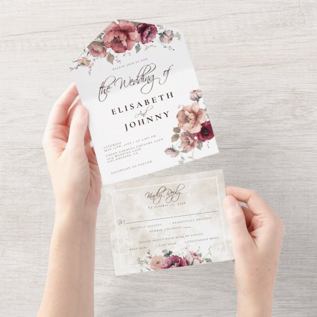 Burgundy Rust Fall Floral Wedes Detalhes RSVP (Aba destacável)