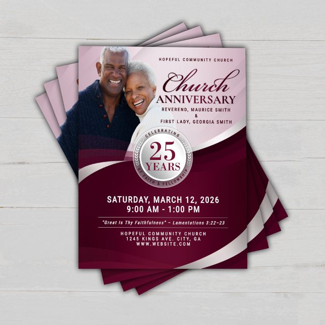 Burgundy & Silver Church Anniversary Flyer (Criador carregado)