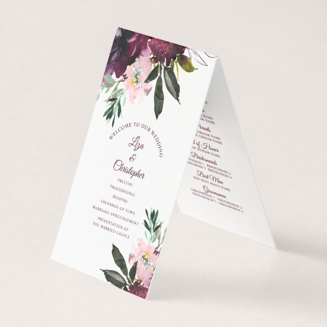 Burgundy Splendor Floral Weding Program (Frente)