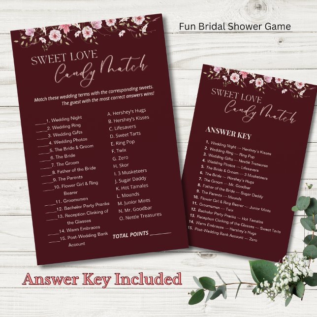 Burgundy Sweet Love Candy Match Bridal Shower Game (Criador carregado)