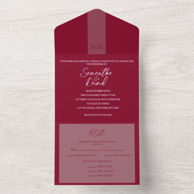 Burgundy Tudo em Um Convite De Casamento (Interno)