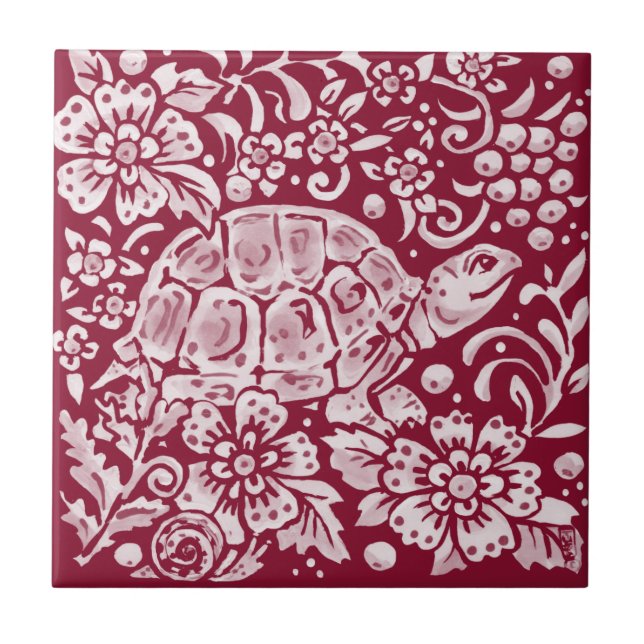 Burgundy Turtle Snail Floresta Floral Animal  (Frente)