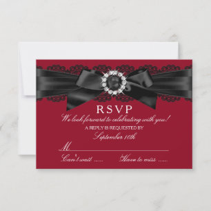 Burgundy Vermelho e Preto Laço e Pérola RSVP